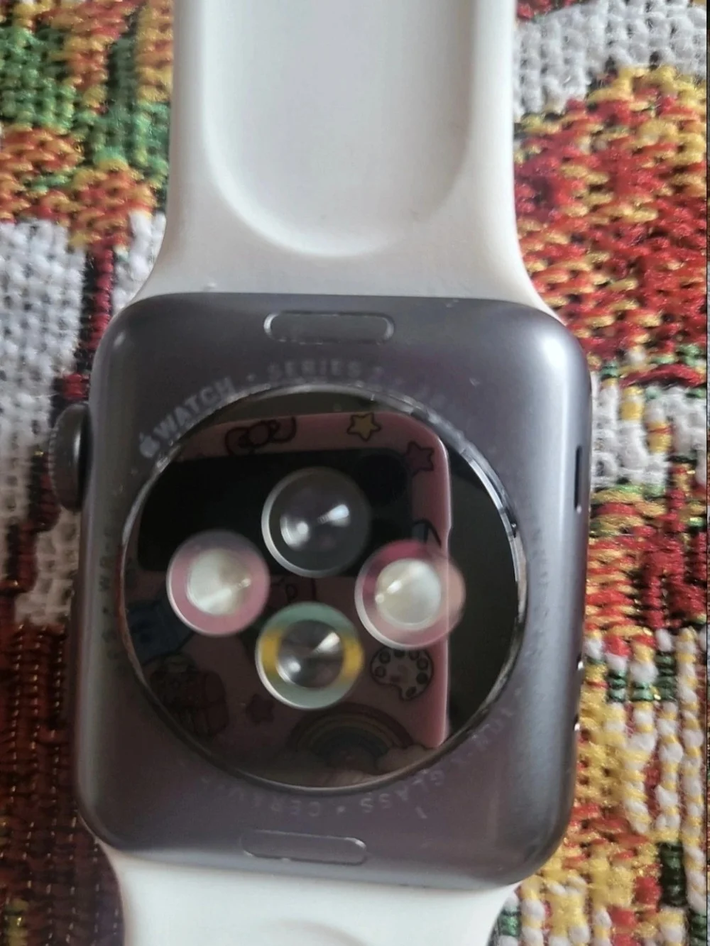 Apple Watch with White Multicolor Patterned Silicone Band